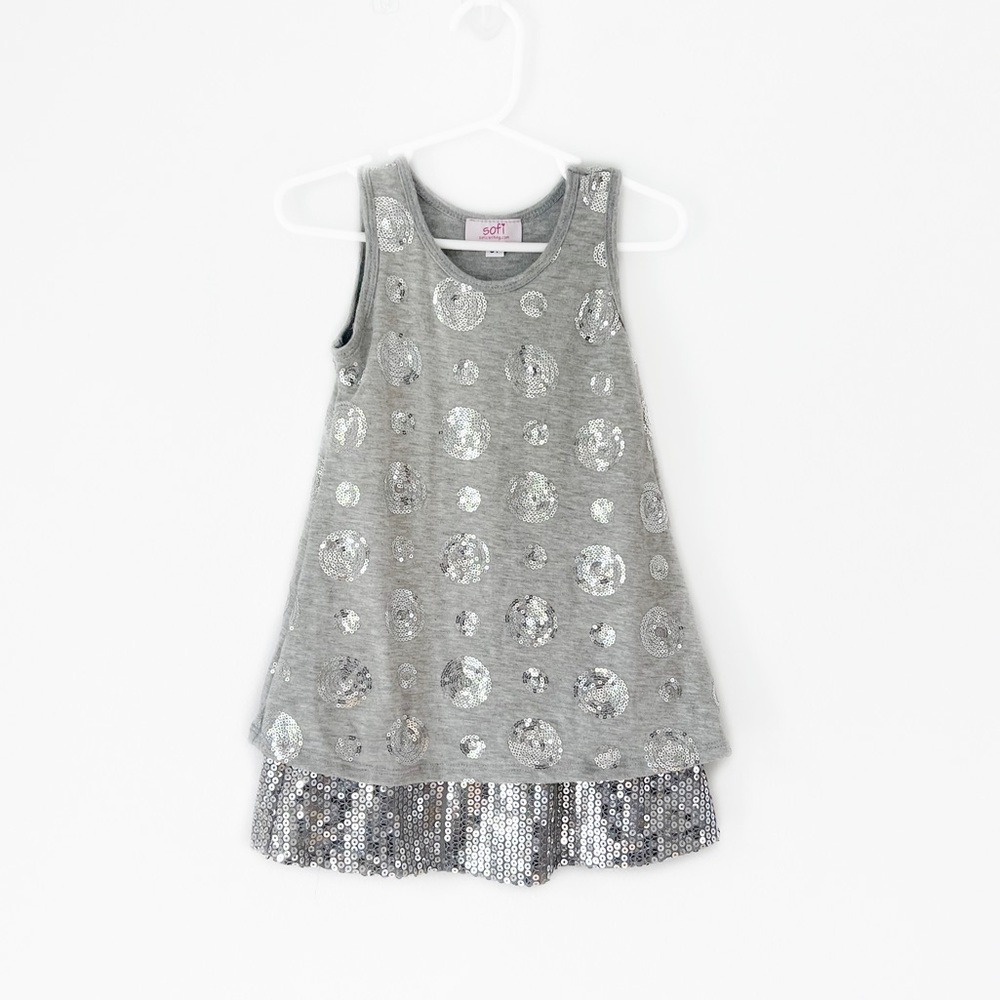Sofi Clothing Toddler Girl's Sequins Sleeveless Jersey Dress Gray Silver 3T - Picture 11 of 11